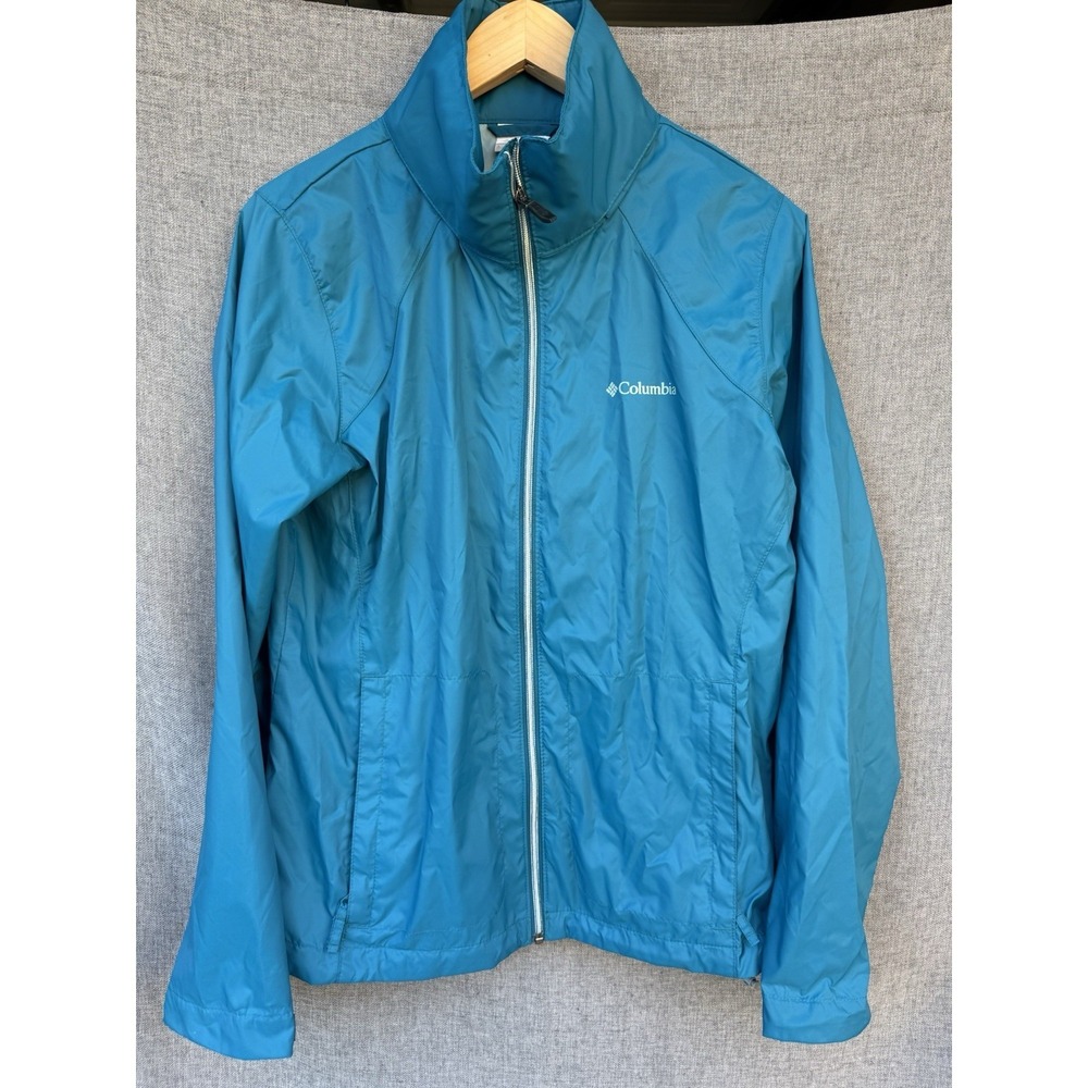 Columbia Windbreaker Jacket Nylon Hooded‎ Packable Teal Women's Large